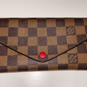 Louis Vuitton Damier Ebene Clutch with Red Accent